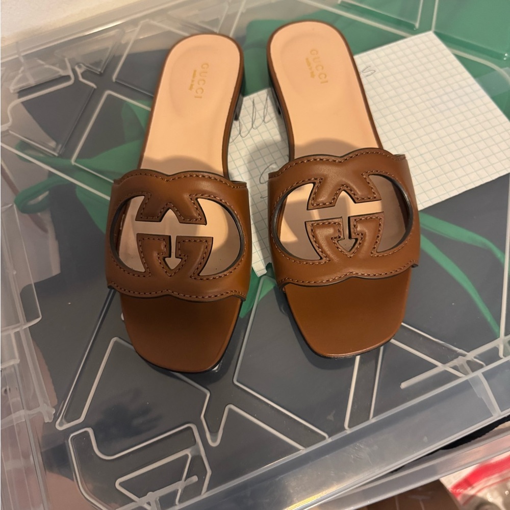 Gucci Brown Leather Sandals with Iconic Design